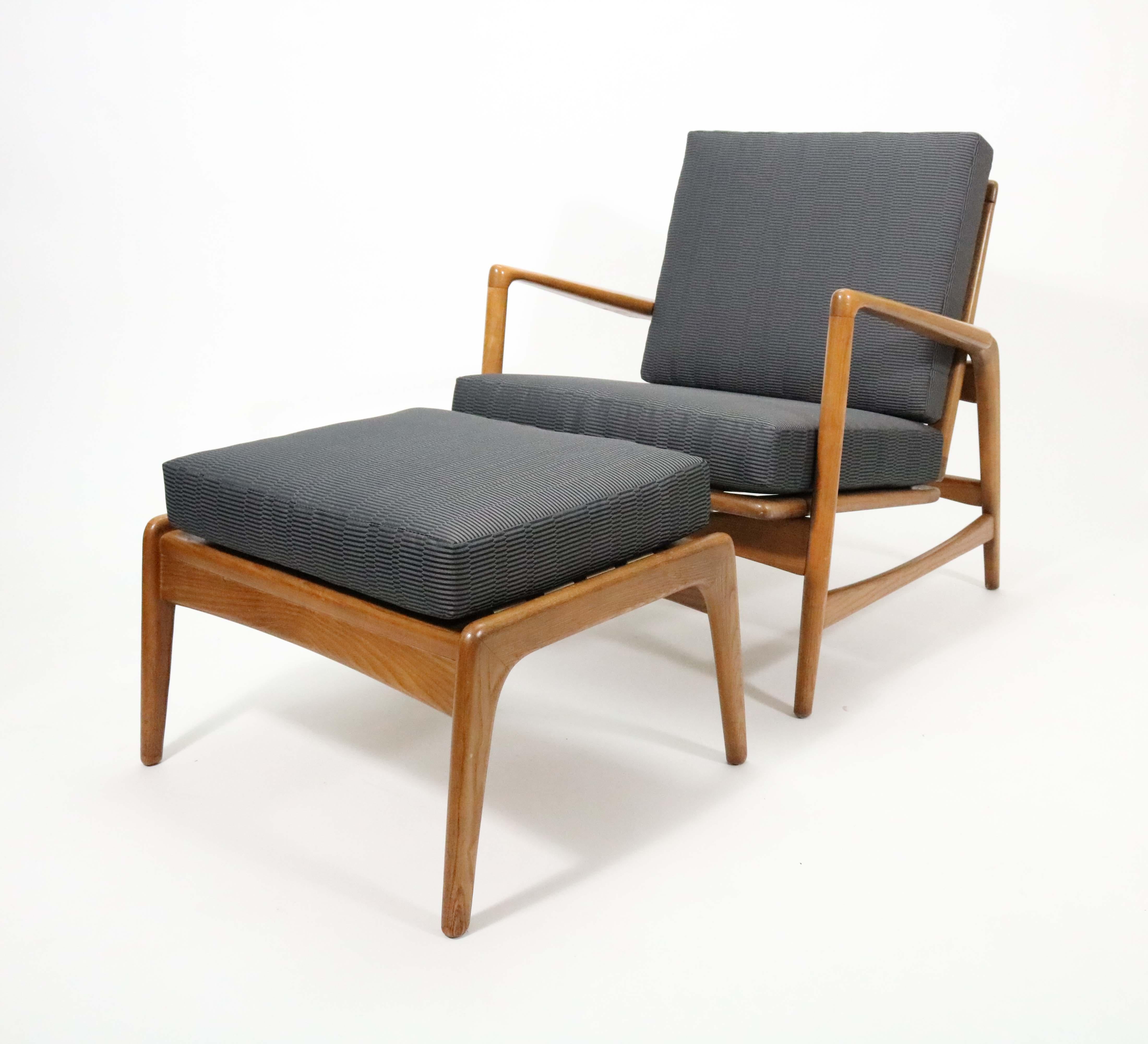 Mid-Century Modern Kofod-Larsen Style Walnut Lounge Chair and Ottoman with Adjustable Recline