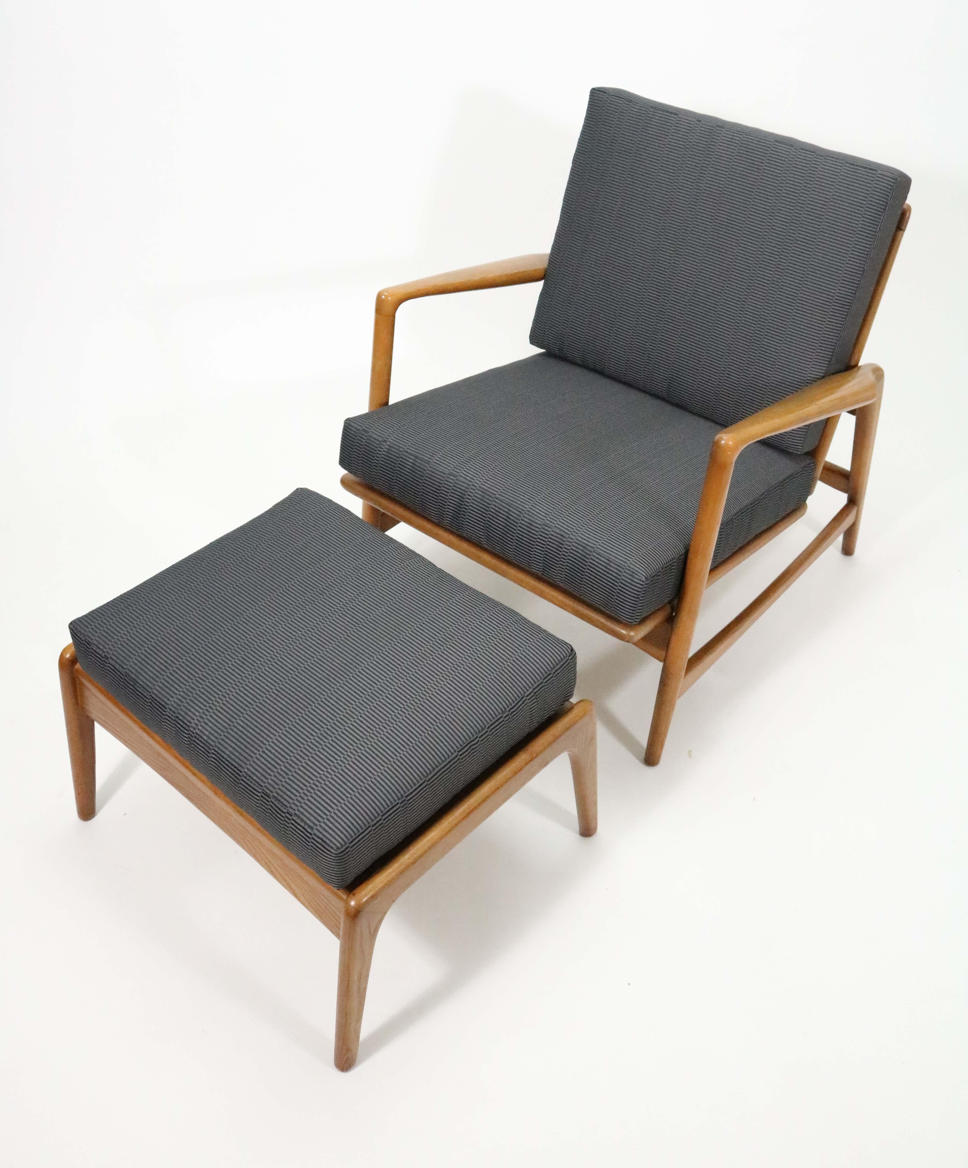 American Kofod-Larsen Style Walnut Lounge Chair and Ottoman with Adjustable Recline
