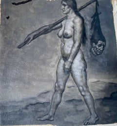 Kofron Fragment Hexentanz w. Decapitated Mans Head Oil on Canvas, Germany c 1940