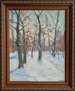Winter Landscape Painting Framed Vintage Oil Canvas Snow Art by Kogan-Shats M.