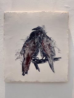Cuervos y grajos II: Pintura figurativa sobre tabla con gesso, 2026