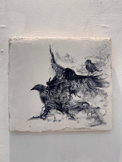 Ravens & Crows III: Gesso on Panel, Figurative Painting, 2026
