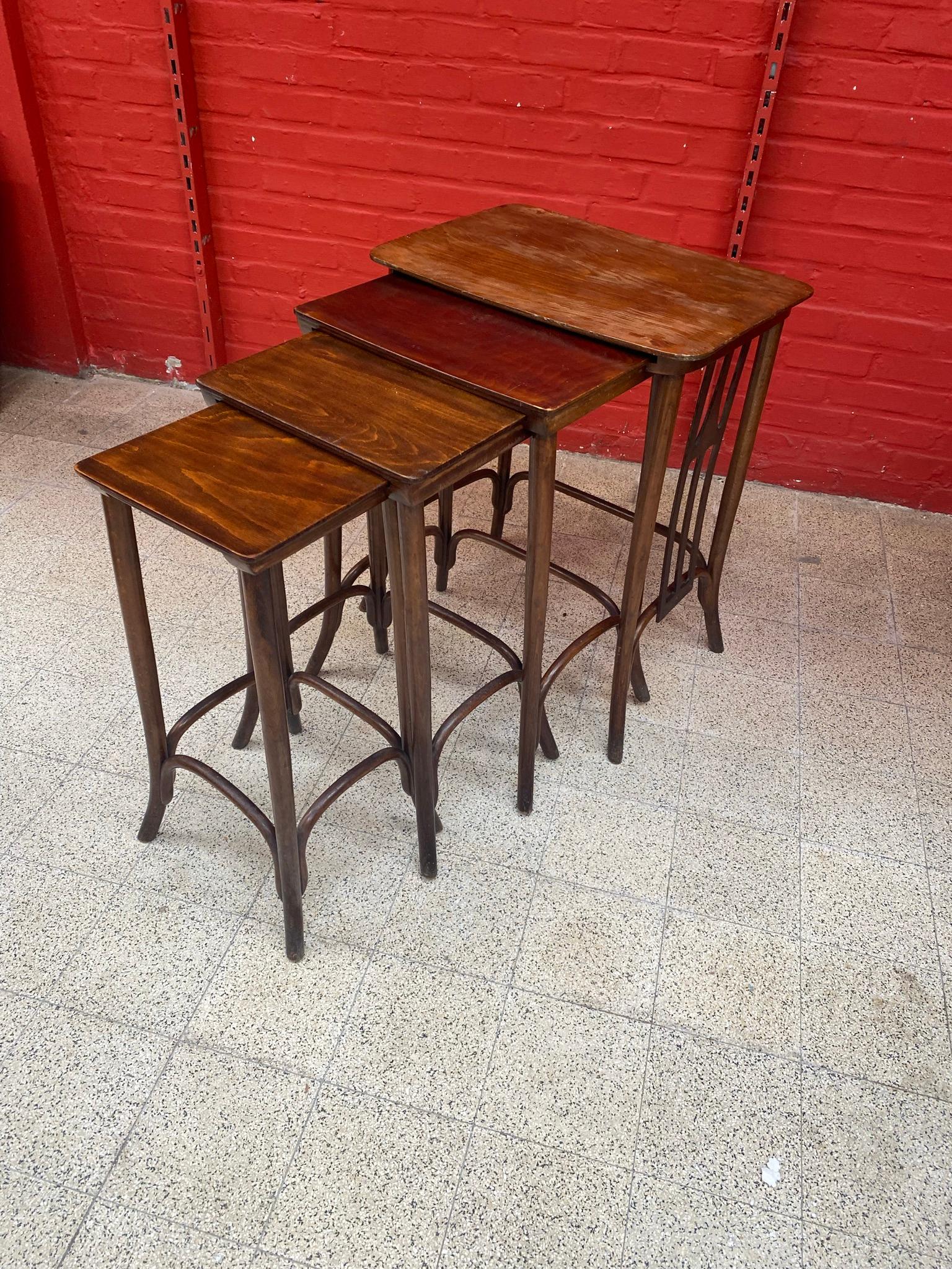 Beech Kohn, 4 Viennese Secession Nesting Tables, circa 1900