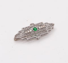 Kohn & Co. 1925 Art Deco Brooch In 14Kt Gold With Diamonds And Green Garnet