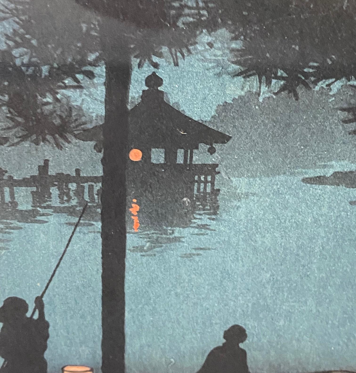 Koho Shoda firmato Stampa su blocco di legno giapponese dei primi anni Showa Notte stellata sul lago Biwa in vendita 4
