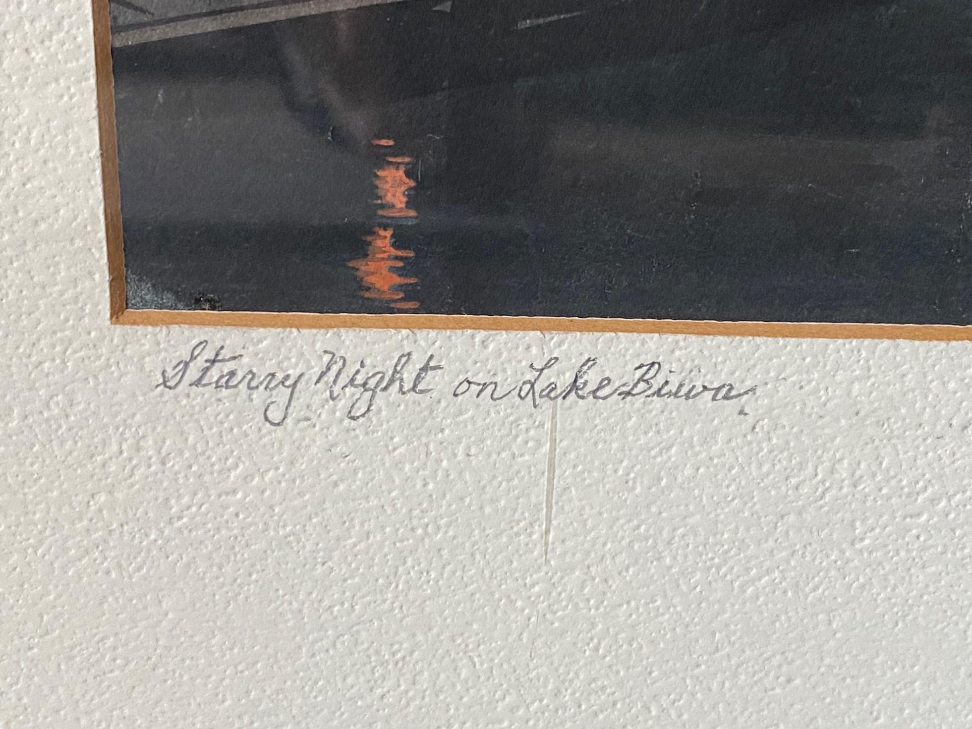 Koho Shoda firmato Stampa su blocco di legno giapponese dei primi anni Showa Notte stellata sul lago Biwa in vendita 5