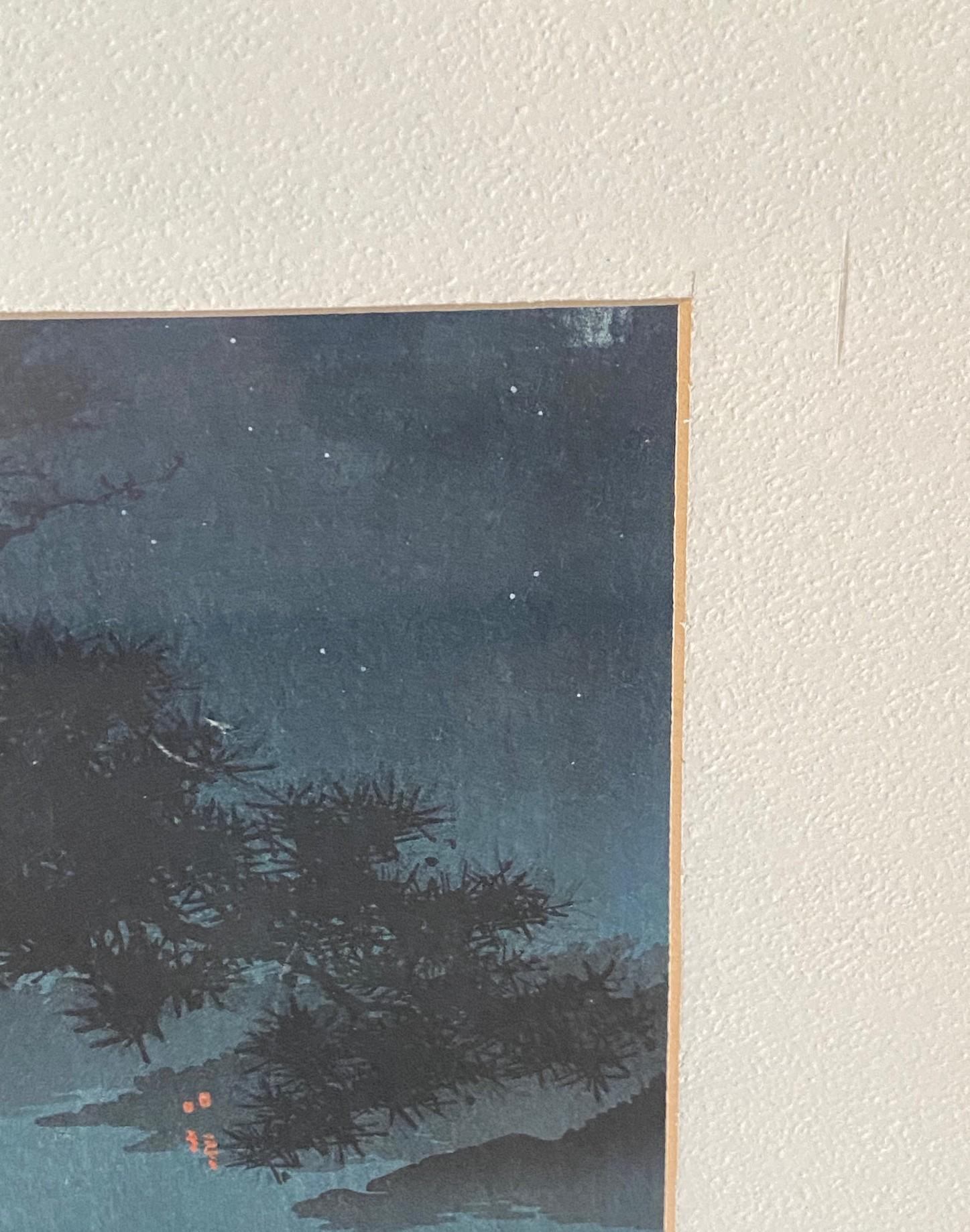 Koho Shoda firmato Stampa su blocco di legno giapponese dei primi anni Showa Notte stellata sul lago Biwa In condizioni buone in vendita a Studio City, CA