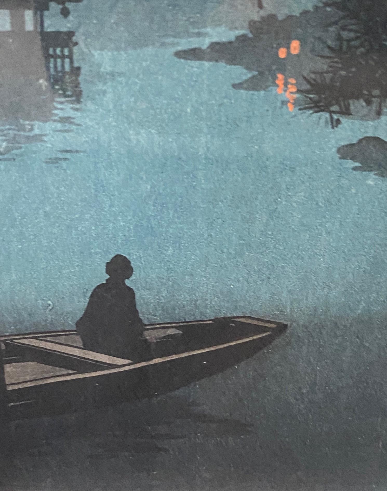 Koho Shoda firmato Stampa su blocco di legno giapponese dei primi anni Showa Notte stellata sul lago Biwa in vendita 3
