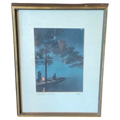 Koho Shoda firmato Stampa su blocco di legno giapponese dei primi anni Showa Notte stellata sul lago Biwa