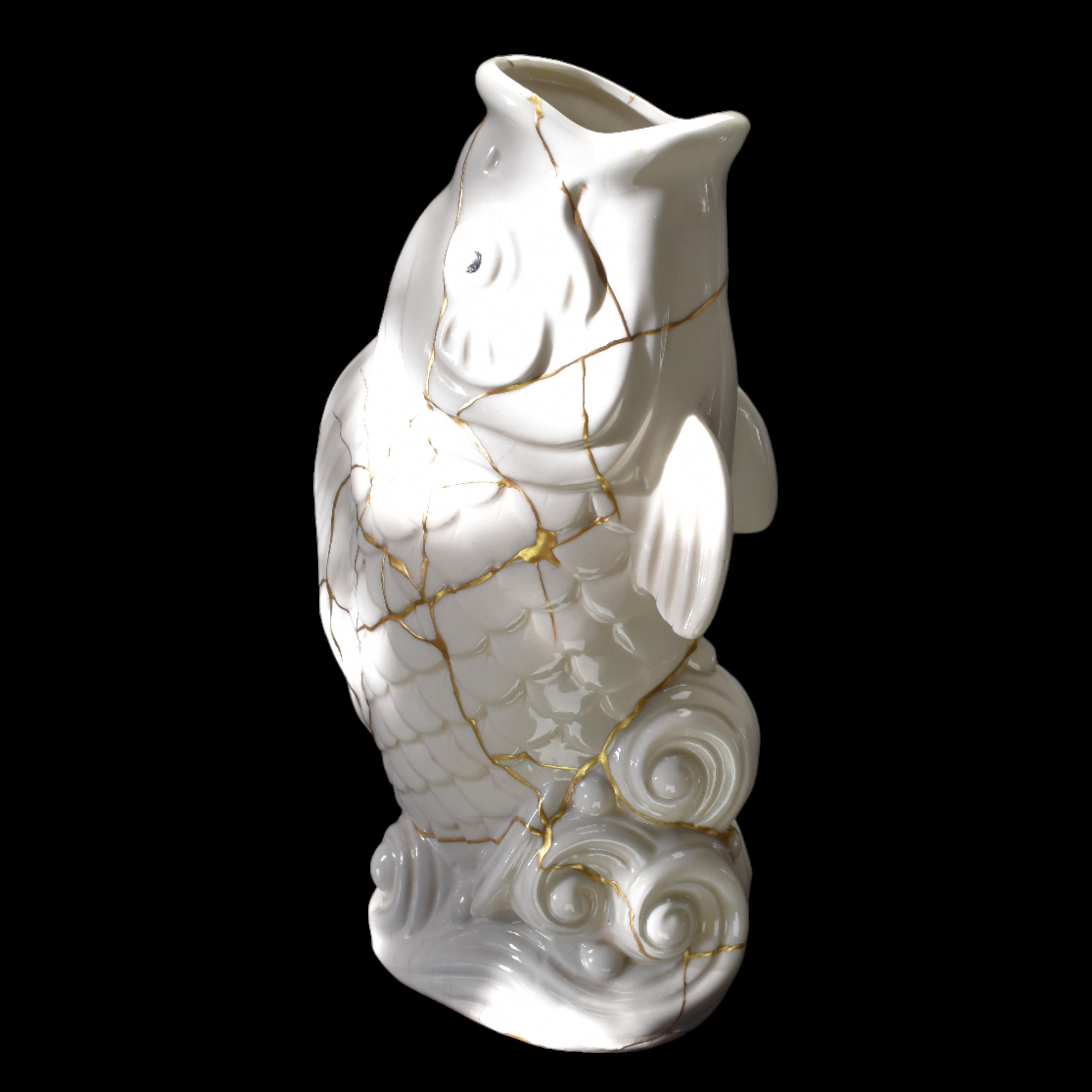 Jarrón kintsugi de carpa koi Japonés