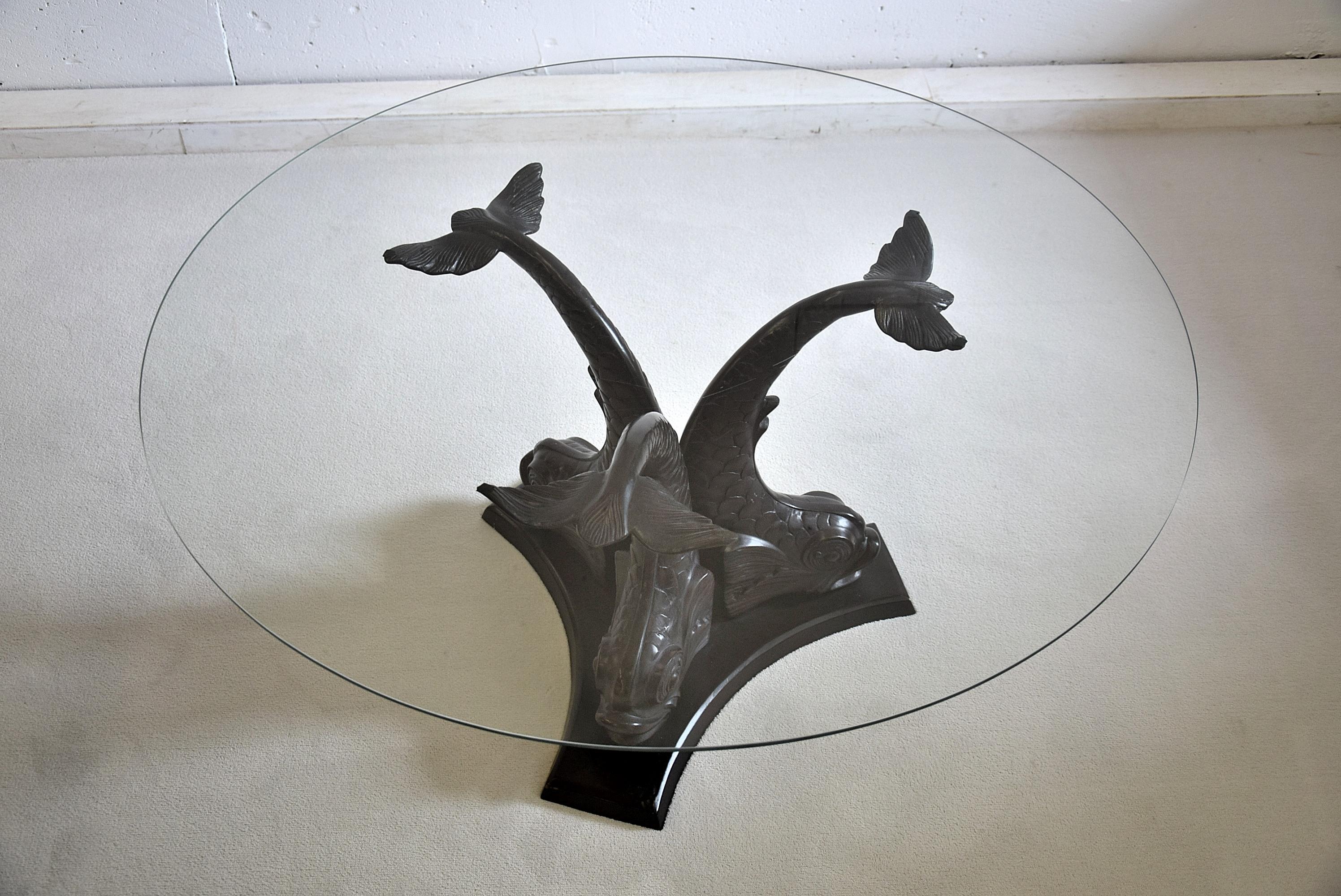 Koi Fish Brass Hollywood Regency Coffee Table In Good Condition In Weesp, NL