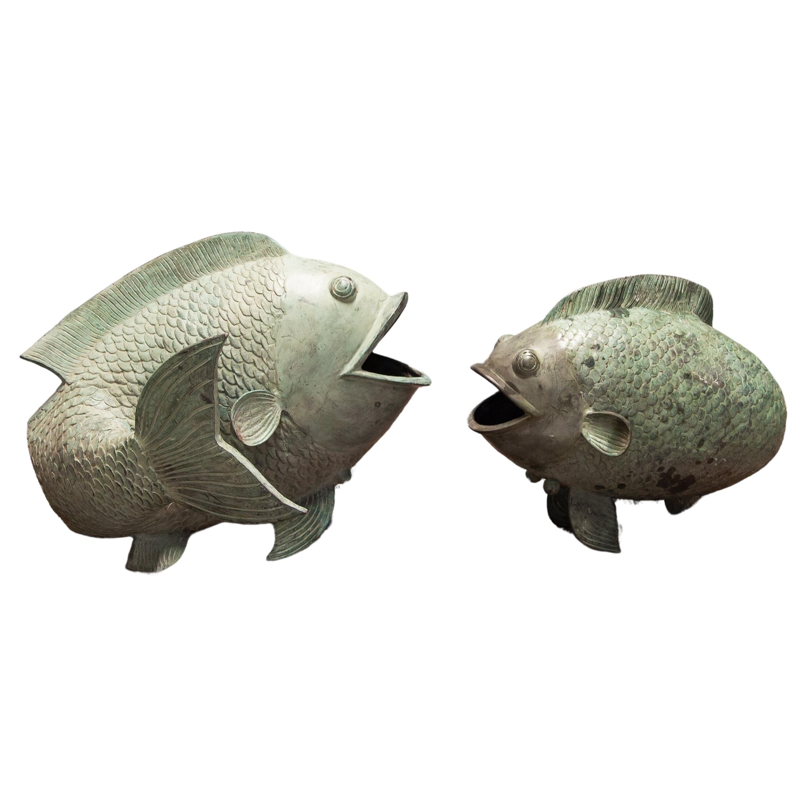 Koi Fish Bronze 1950s Set of 2  For Sale
