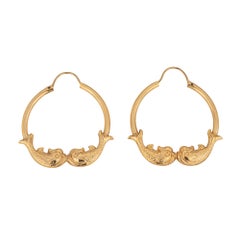 Koi Fish Earrings 1.25" Vintage 14k Yellow Gold Hoops Estate Fine Jewelry