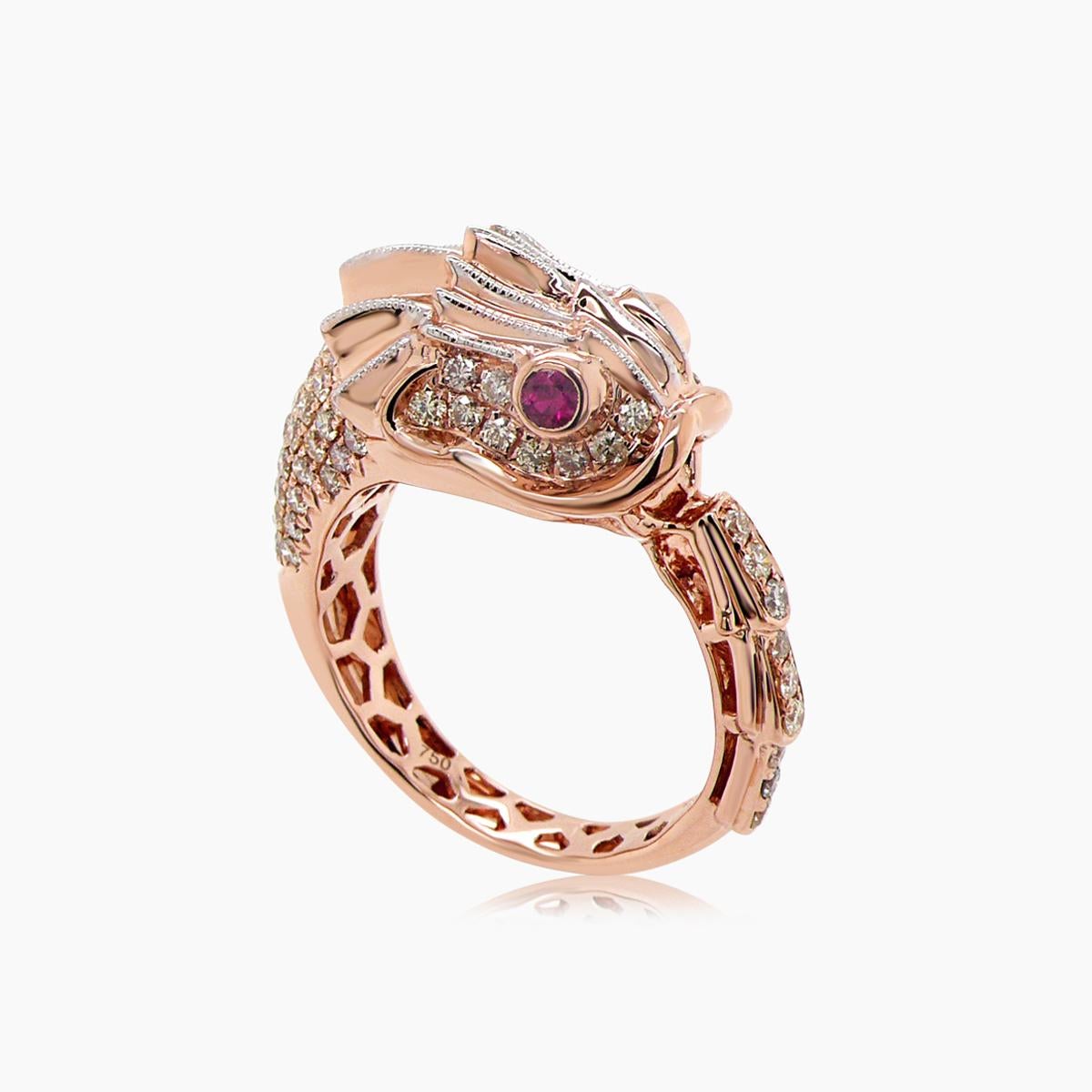 Koi Fisch Fantasie Fancy Diamant & Rubin 18K Rose Gold Drachen Ring im Zustand „Neu“ im Angebot in Oakton, VA