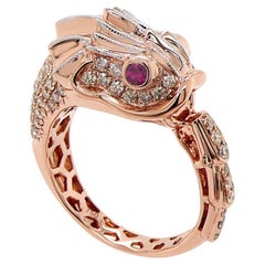 Koi Fisch Fantasie Fancy Diamant & Rubin 18K Rose Gold Drachen Ring