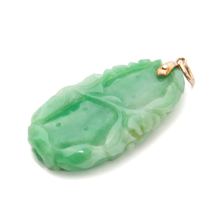 Koi Fish Naturel Green Jadeite Jade Carved Gold Bail Necklace Pendant ...
