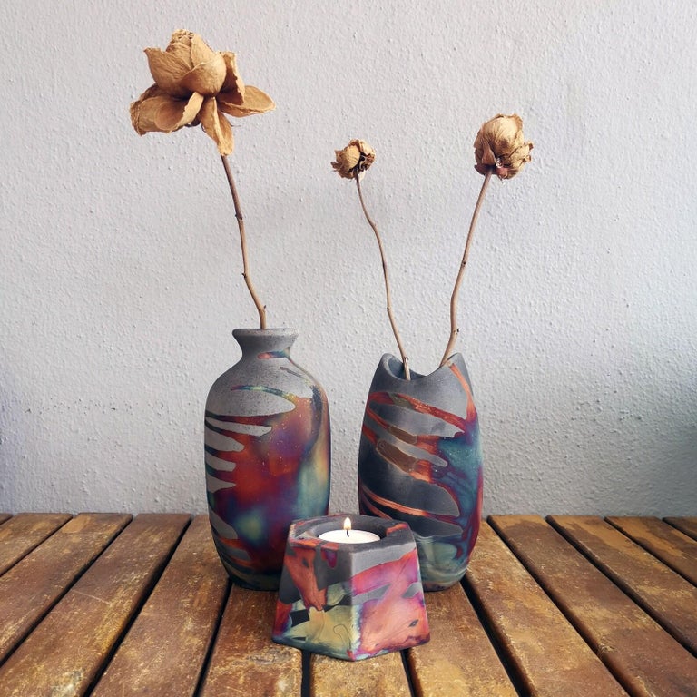 Koi, Koban, Keihatsu Raku Pottery Vase, Carbon H.C Matte, Handmade ...