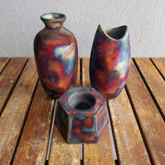 Koi Koban Keihatsu Raku Pottery Vase, Full Copper Matte, Handmade Ceramic Decor