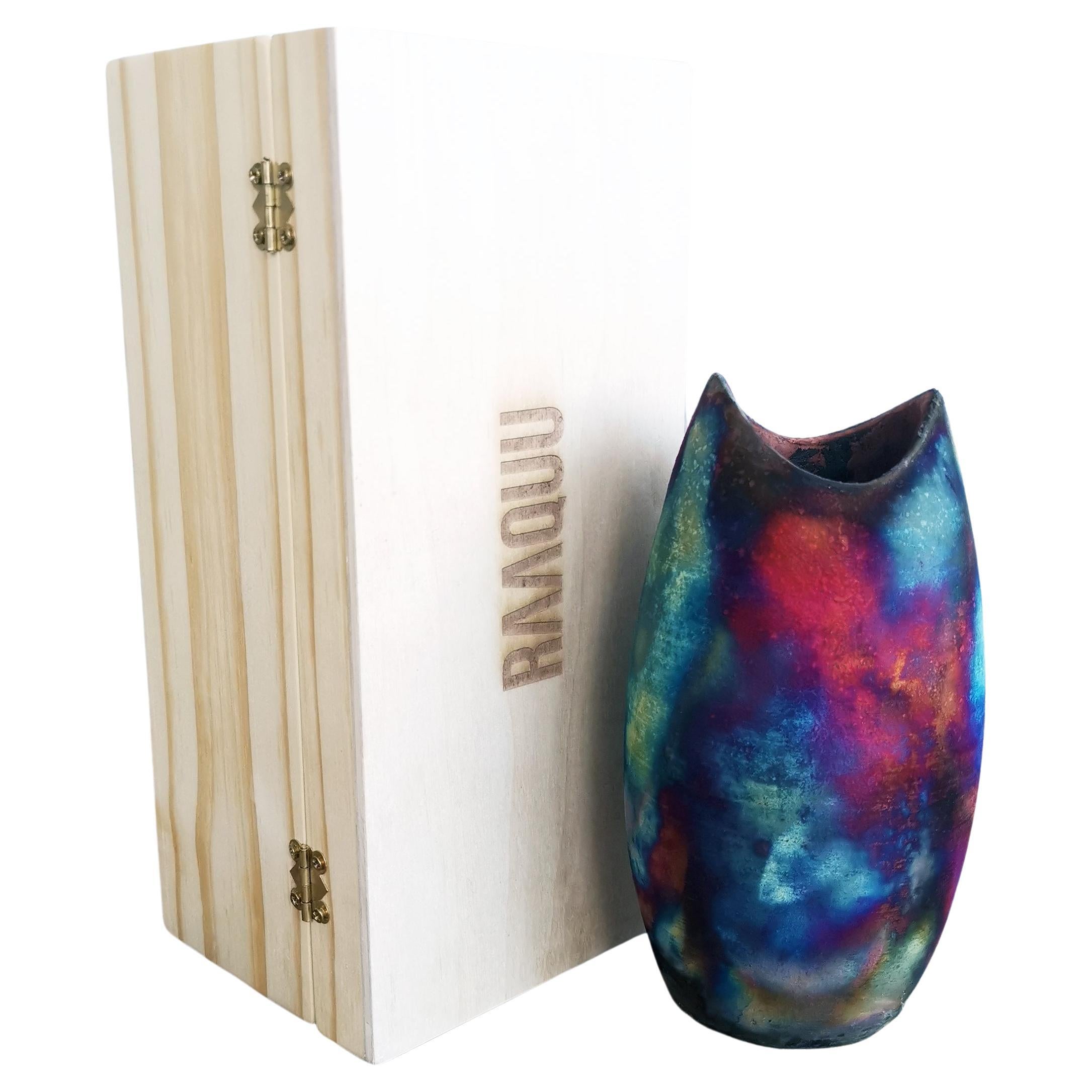 Koi Raku Pottery Vase with Gift Box, Full Copper Matte, Handmade Ceramic For Sale