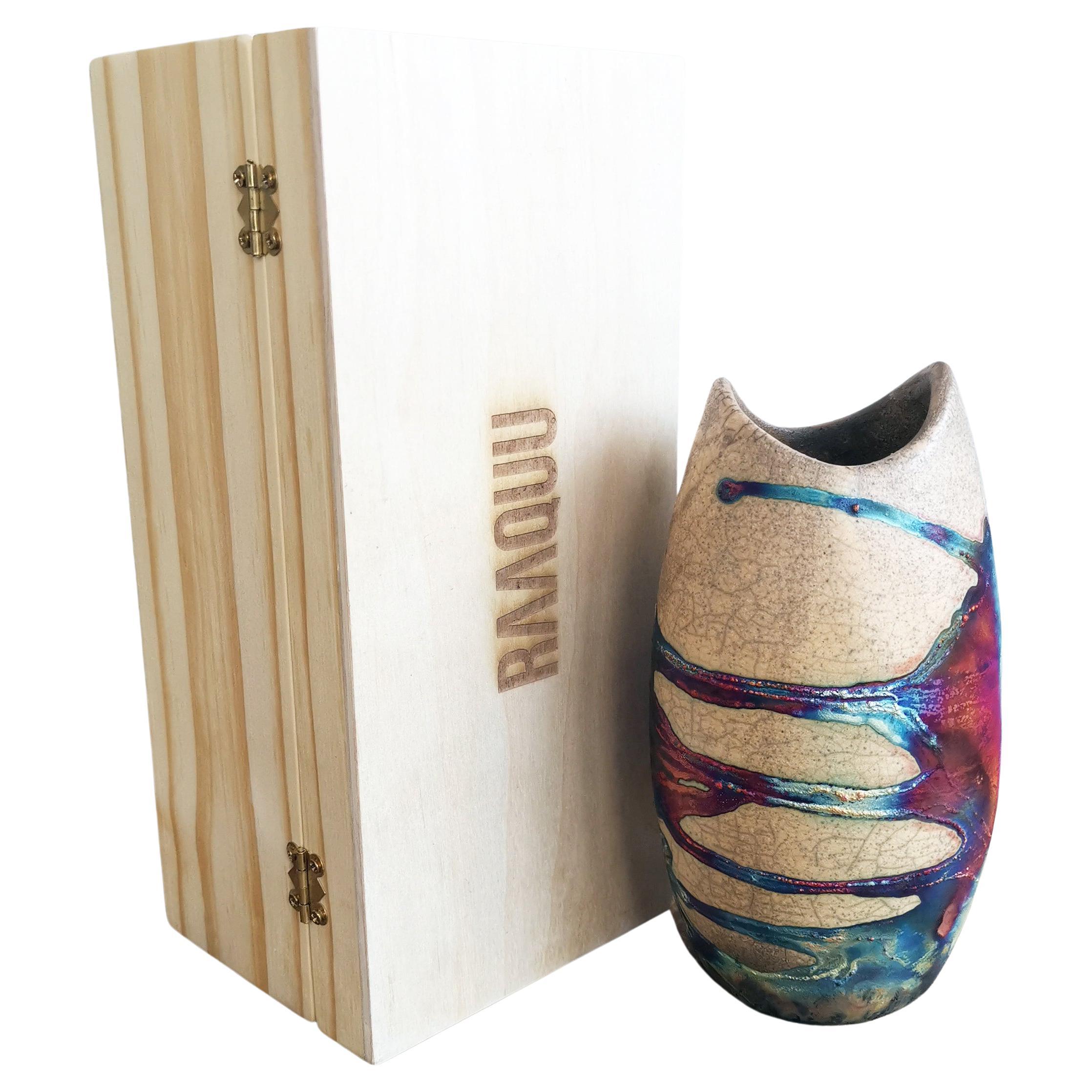 Vase en poterie Koi Raku avec boîte cadeau - Demi-cuivre mat - Céramique artisanale en vente