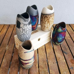 Koi Raku Pottery Vase with Gift Box - Obvara - Handmade Ceramic