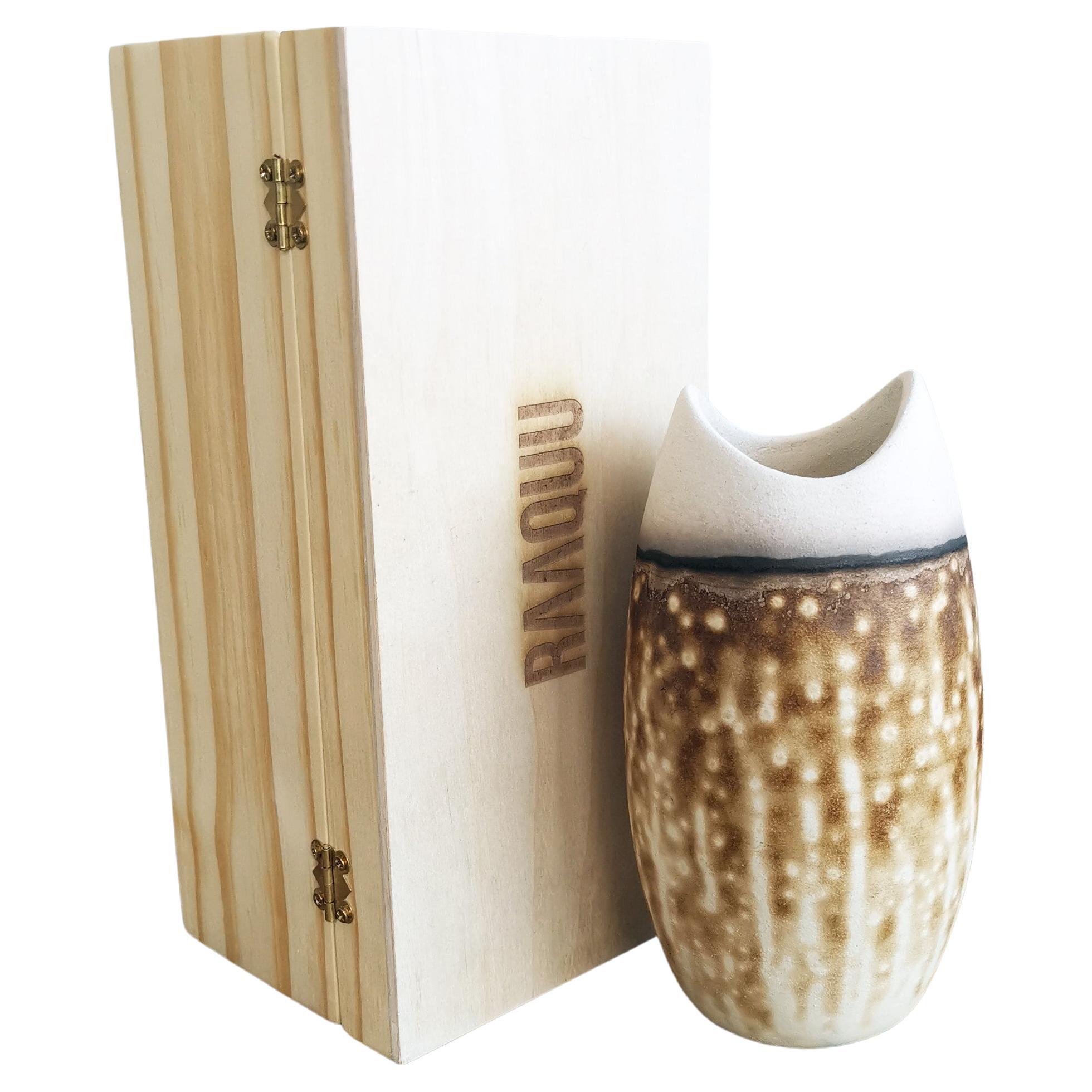 Koi Raku Pottery Vase with Gift Box - Obvara - Handmade Ceramic For Sale