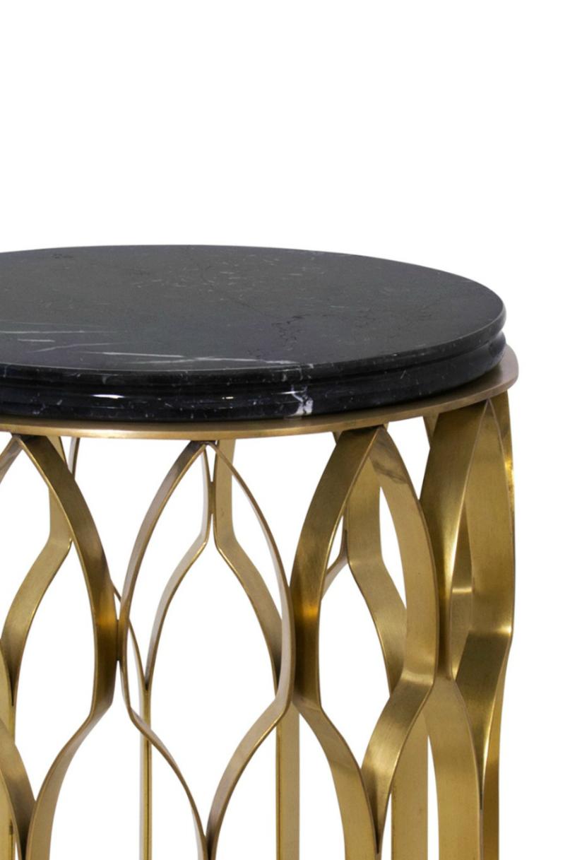 Contemporary Modern Koi Side Table In Brass With White Marble Top by Brabbu For Sale 1