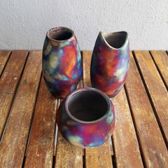 Koi, Tsuri, Zen Raku Pottery Vase, Full Copper Matte, Handmade Ceramic Decor