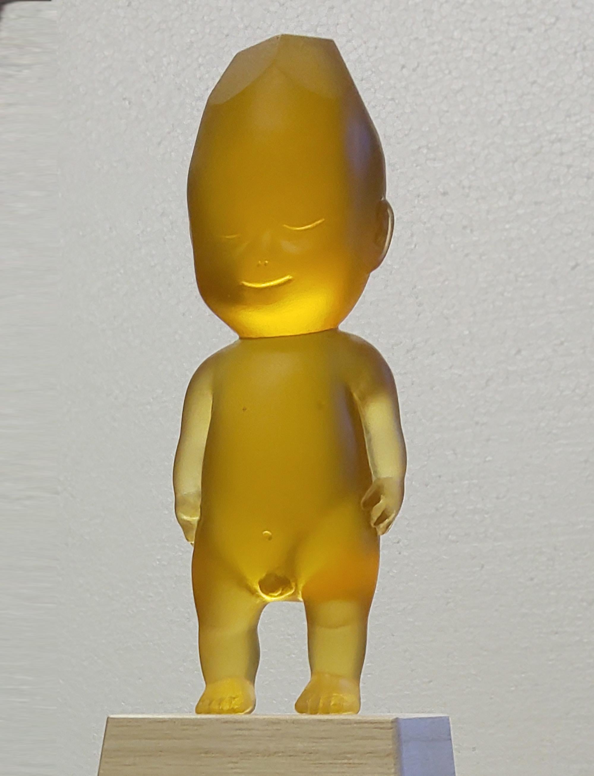 'Amber Baby' Cast Glass, Wood - Sculpture by Koichi Matsufuji