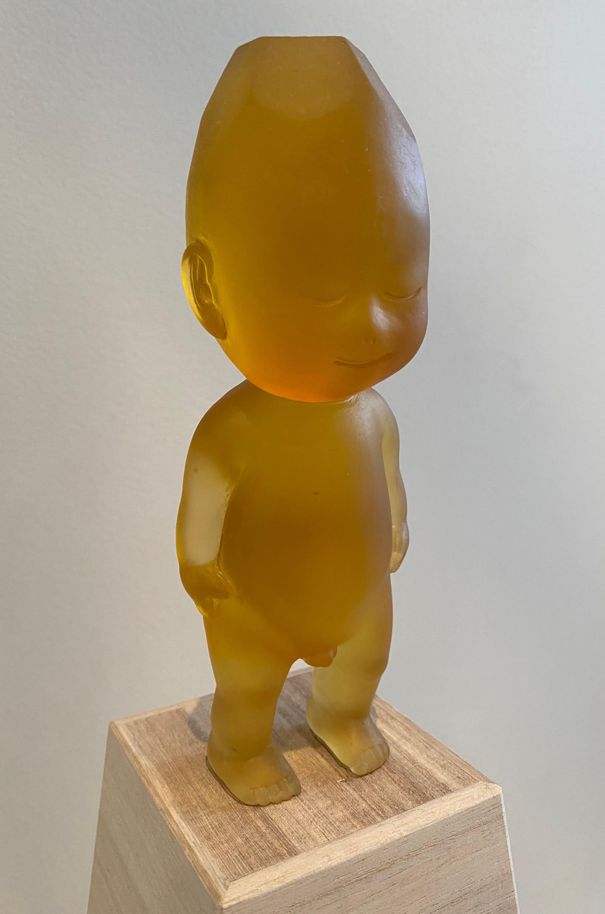 'Amber Baby' Cast Glass, Wood - Contemporary Sculpture by Koichi Matsufuji