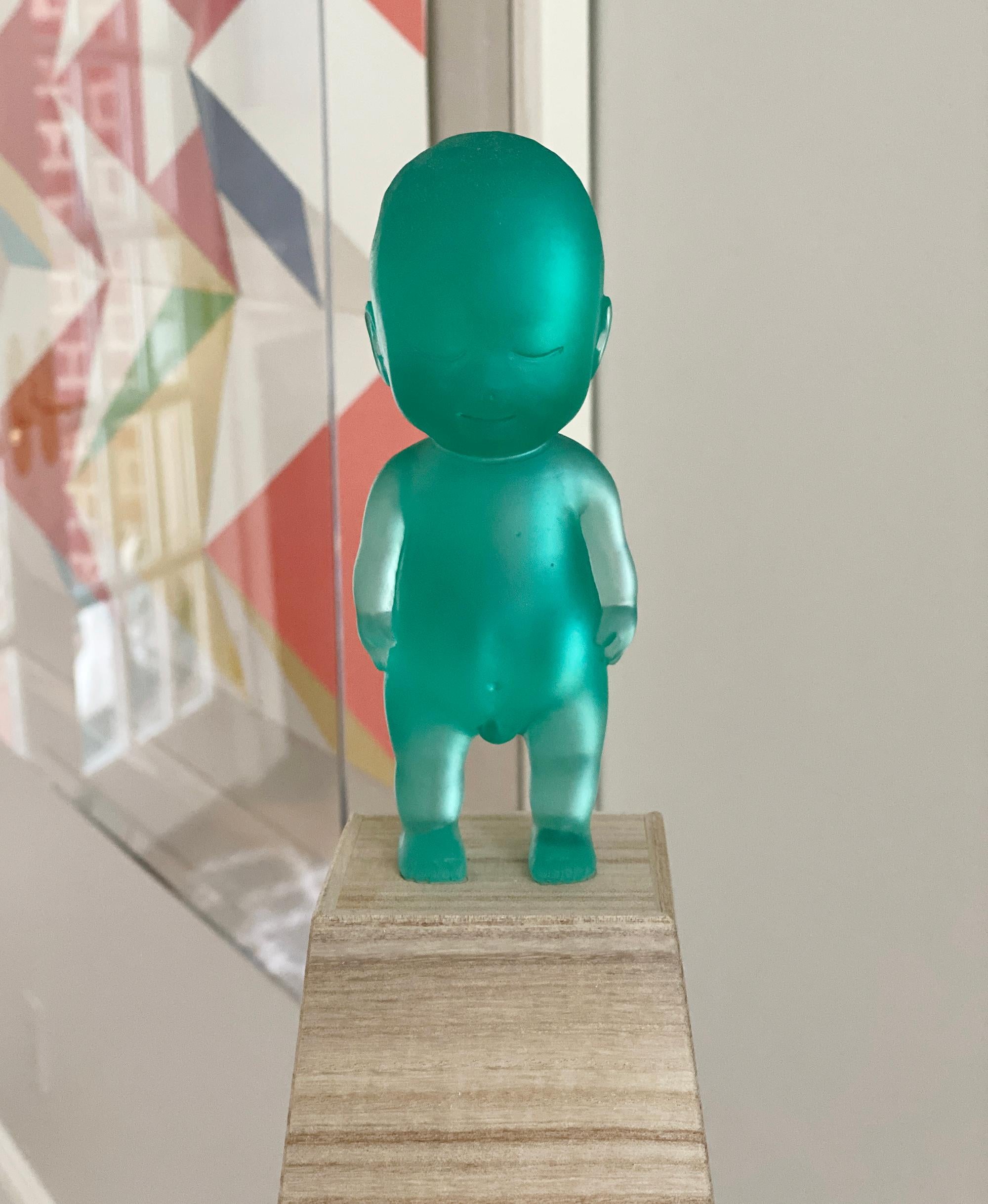 'Jade Baby' Cast Glass, Wood - Brown Figurative Sculpture by Koichi Matsufuji