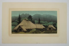 Koichi Sakamoto ( 1932 ) Thatched Cottages - Mezzotinto Etching , 11/80 - Japan