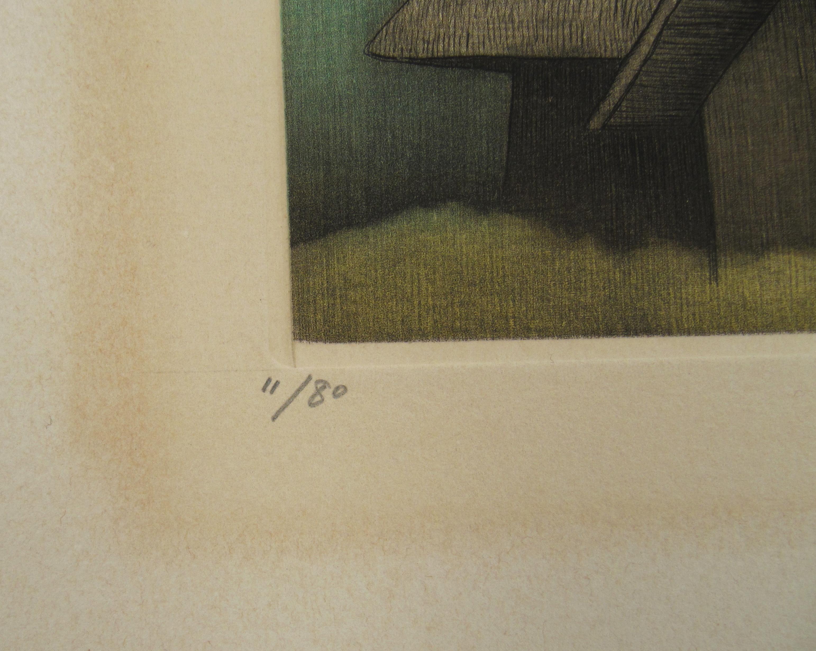 Koichi Sakamoto ( 1932 ) Thatched Cottages - Mezzotinto Etching , 11/80 - Japan For Sale 1