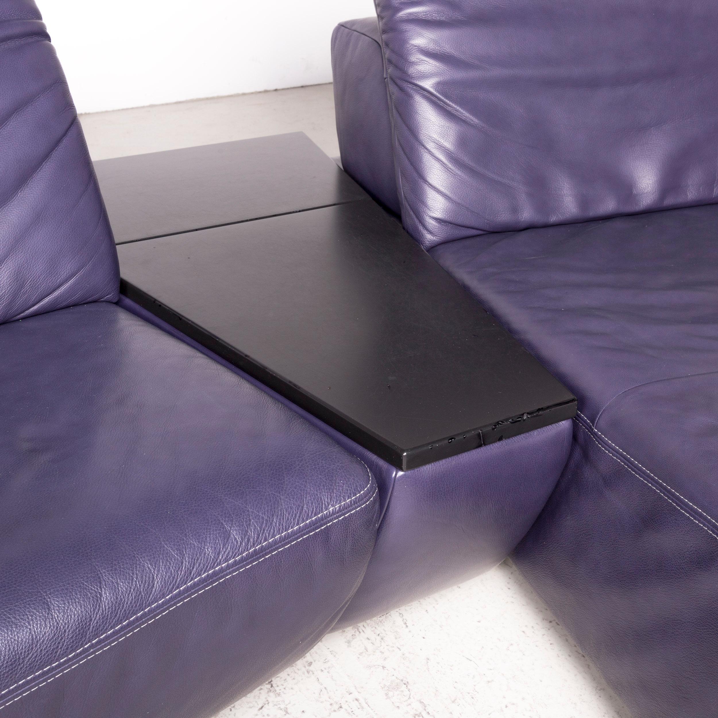 Koinor Avanti Designer Leather Corner Sofa Purple Genuine Leather Sofa Couch In Good Condition For Sale In Cologne, DE