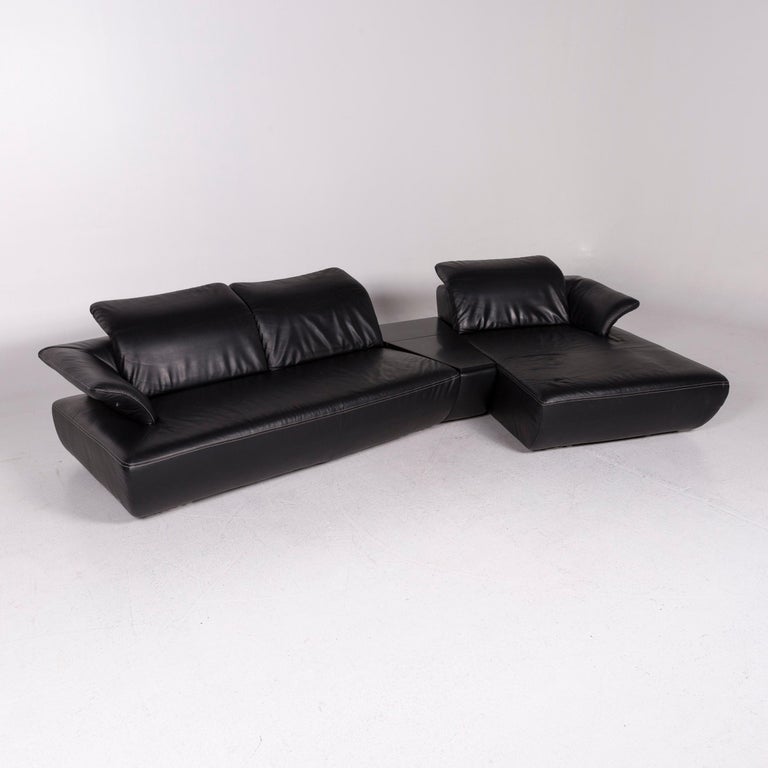Koinor Avanti Leather Corner Sofa Black Sofa Includes Console