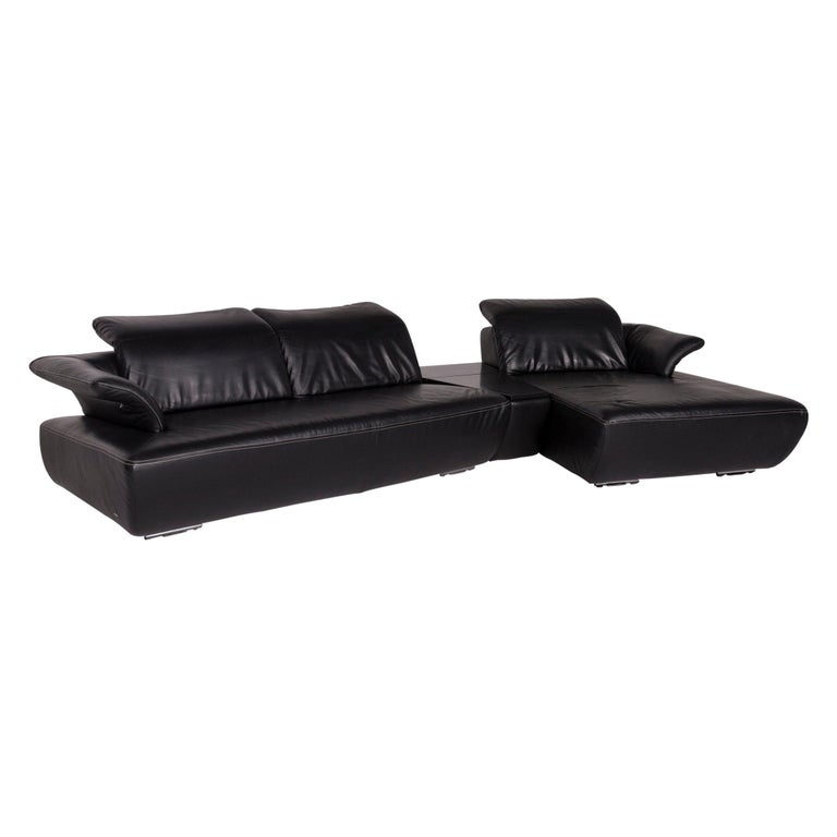 Koinor Avanti Leather Corner Sofa Black Sofa Includes Console