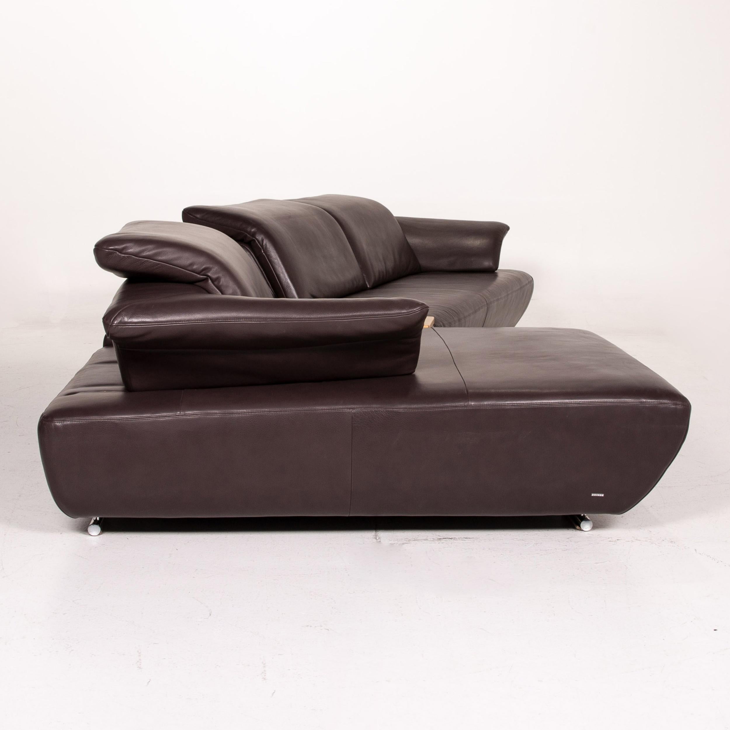 Koinor Avanti Leather Corner Sofa Brown Dark Brown Wood Function Sofa Couch For Sale 3