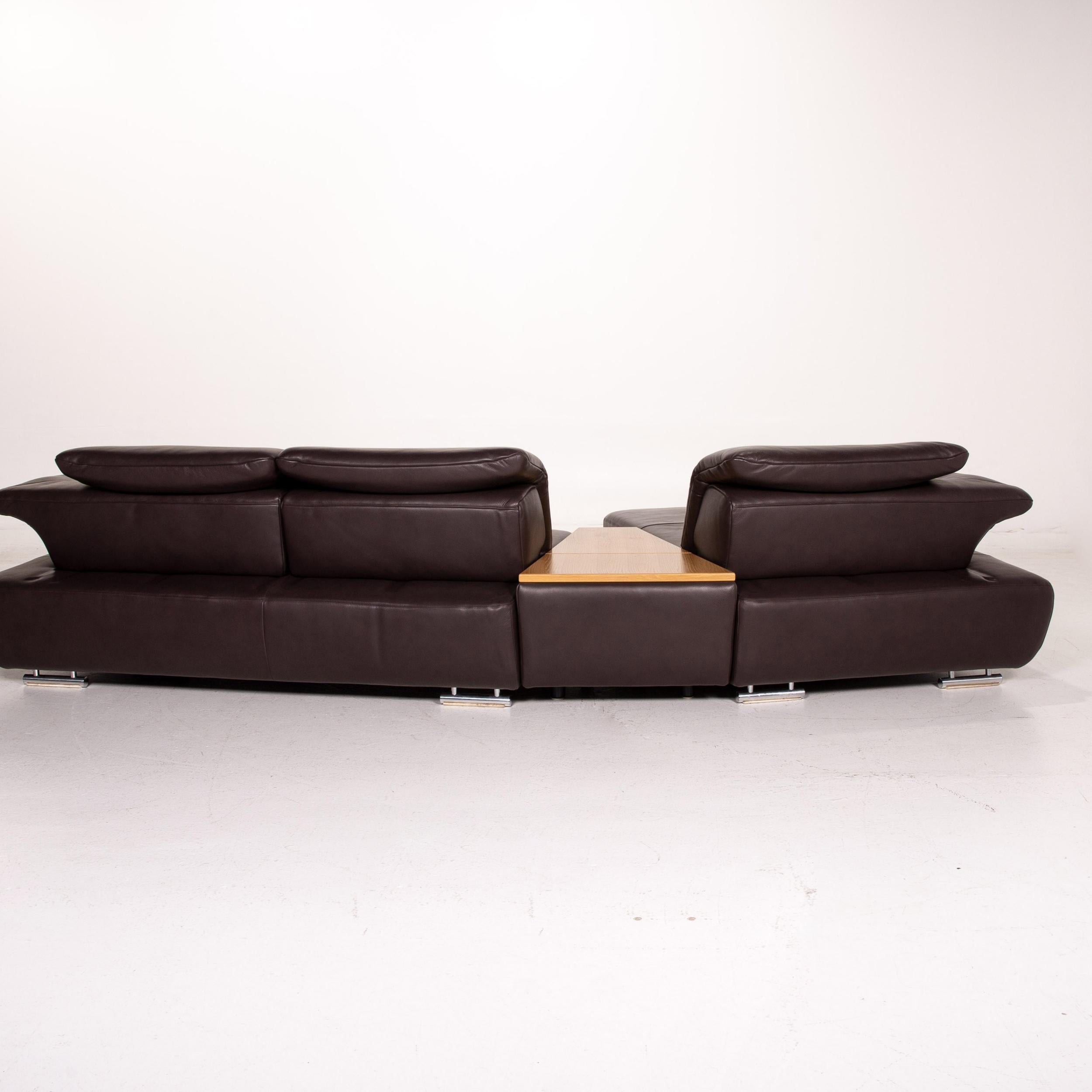 Koinor Avanti Leather Corner Sofa Brown Dark Brown Wood Function Sofa Couch For Sale 4