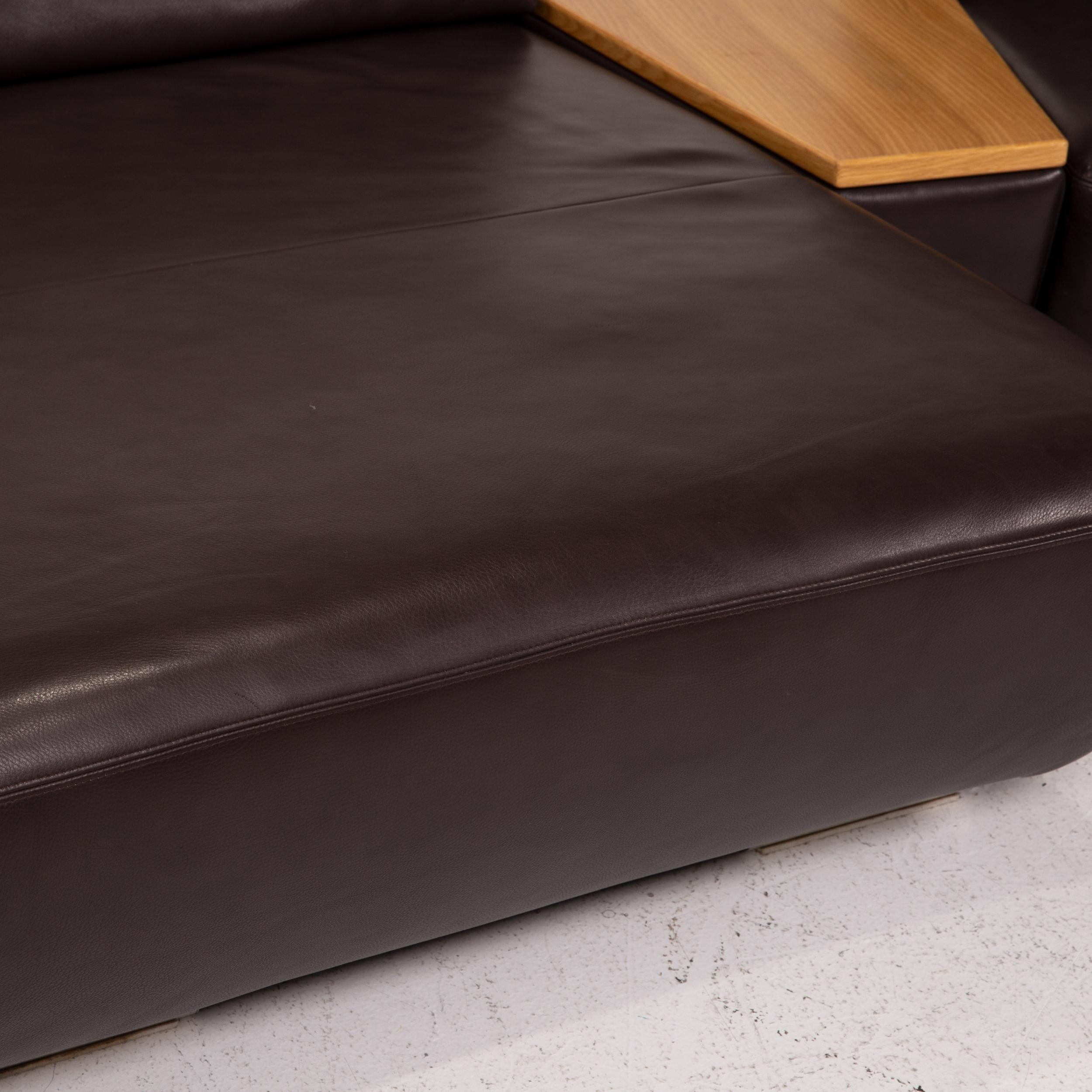 Modern Koinor Avanti Leather Corner Sofa Brown Dark Brown Wood Function Sofa Couch For Sale