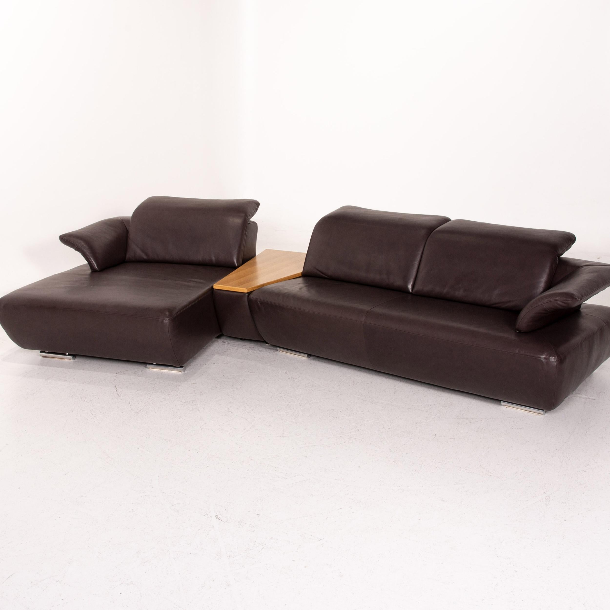 Koinor Avanti Leather Corner Sofa Brown Dark Brown Wood Function Sofa Couch For Sale 1