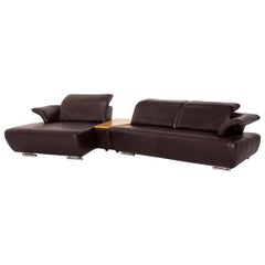 Koinor Avanti Leather Corner Sofa Brown Dark Brown Wood Function Sofa Couch