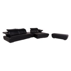 Koinor Avanti Leather Sofa Set Black 1 Corner Sofa 1 Stool Function