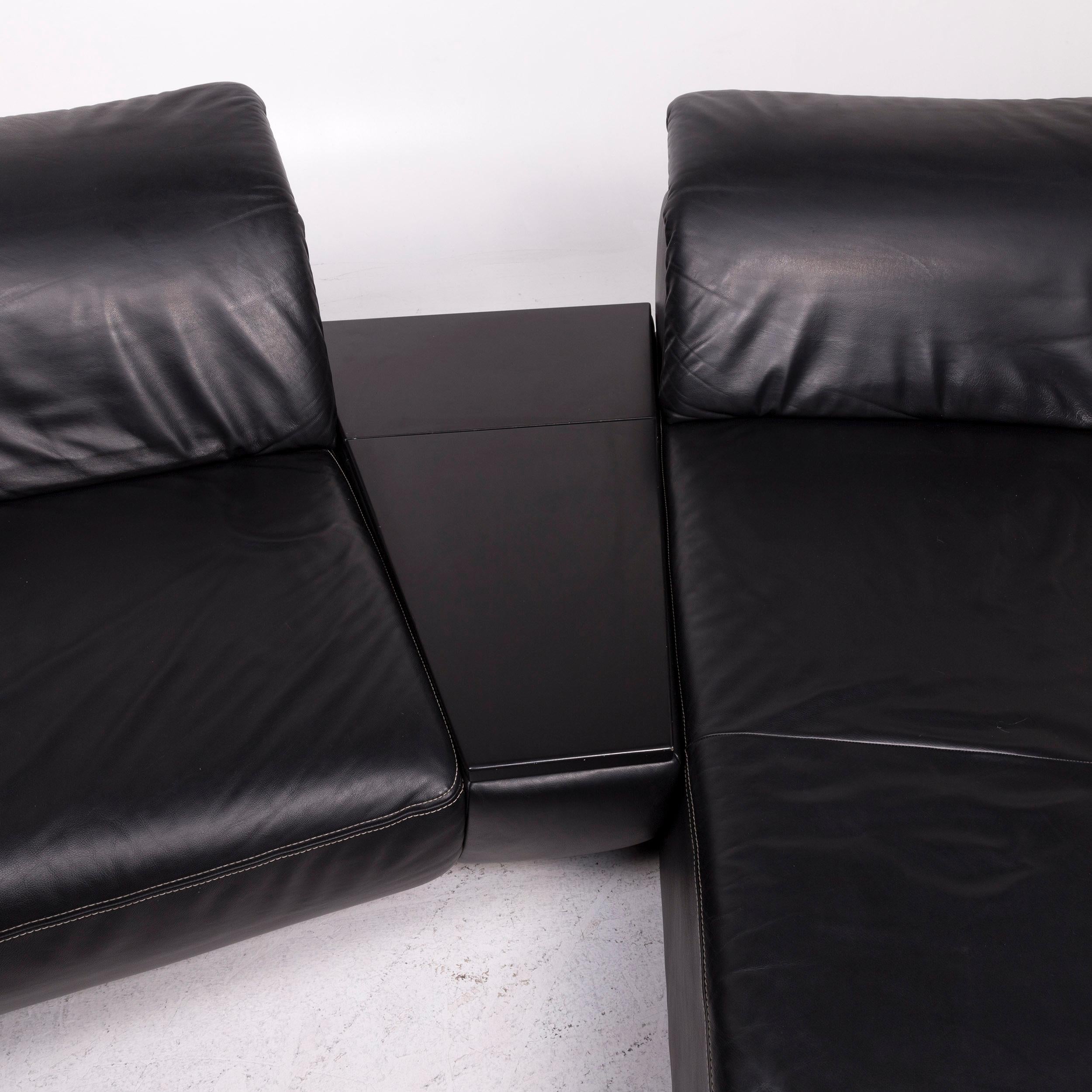 Koinor Avanti Leather Sofa Set Black 1 Corner Sofa 1 Stool Function 3