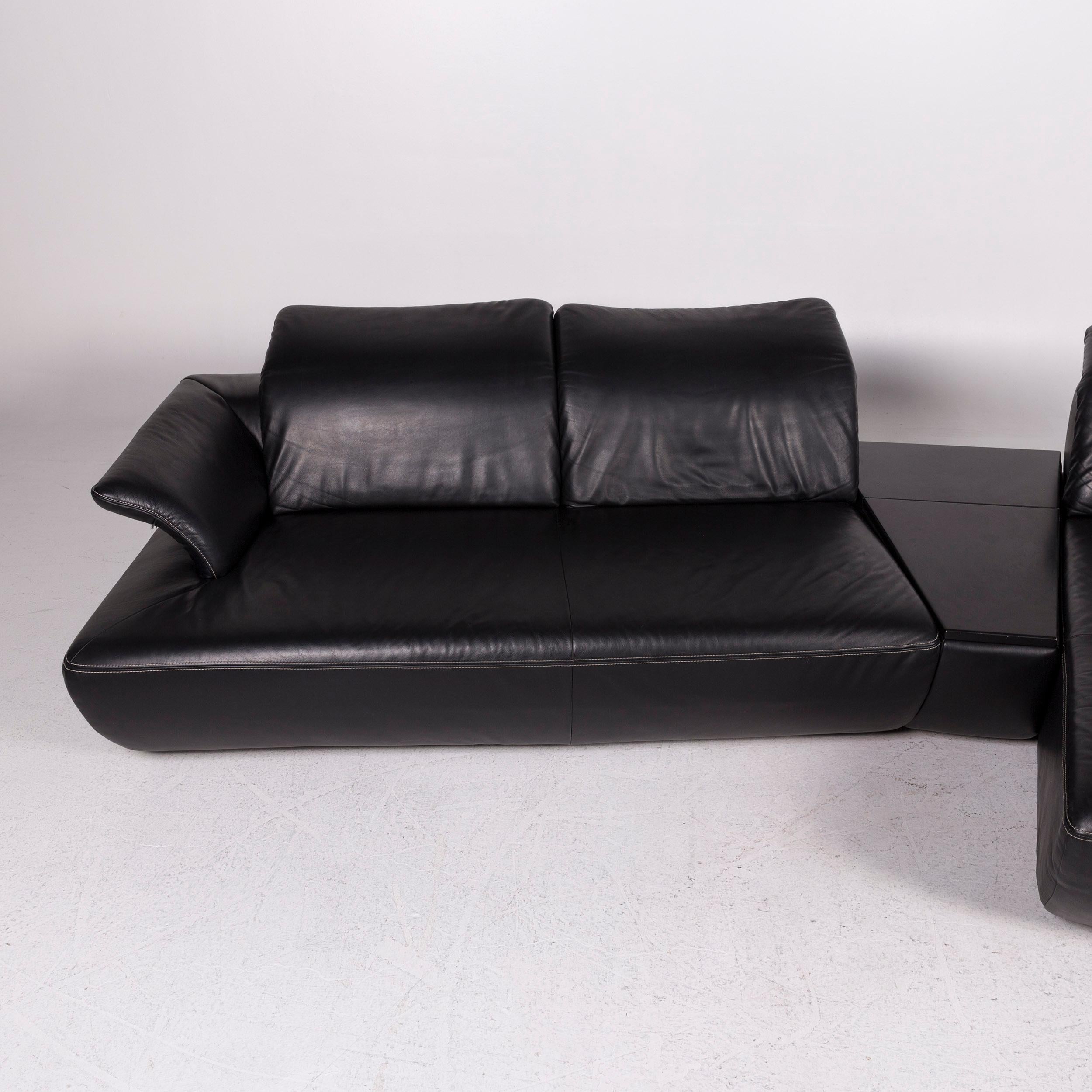 Koinor Avanti Leather Sofa Set Black 1 Corner Sofa 1 Stool Function 4
