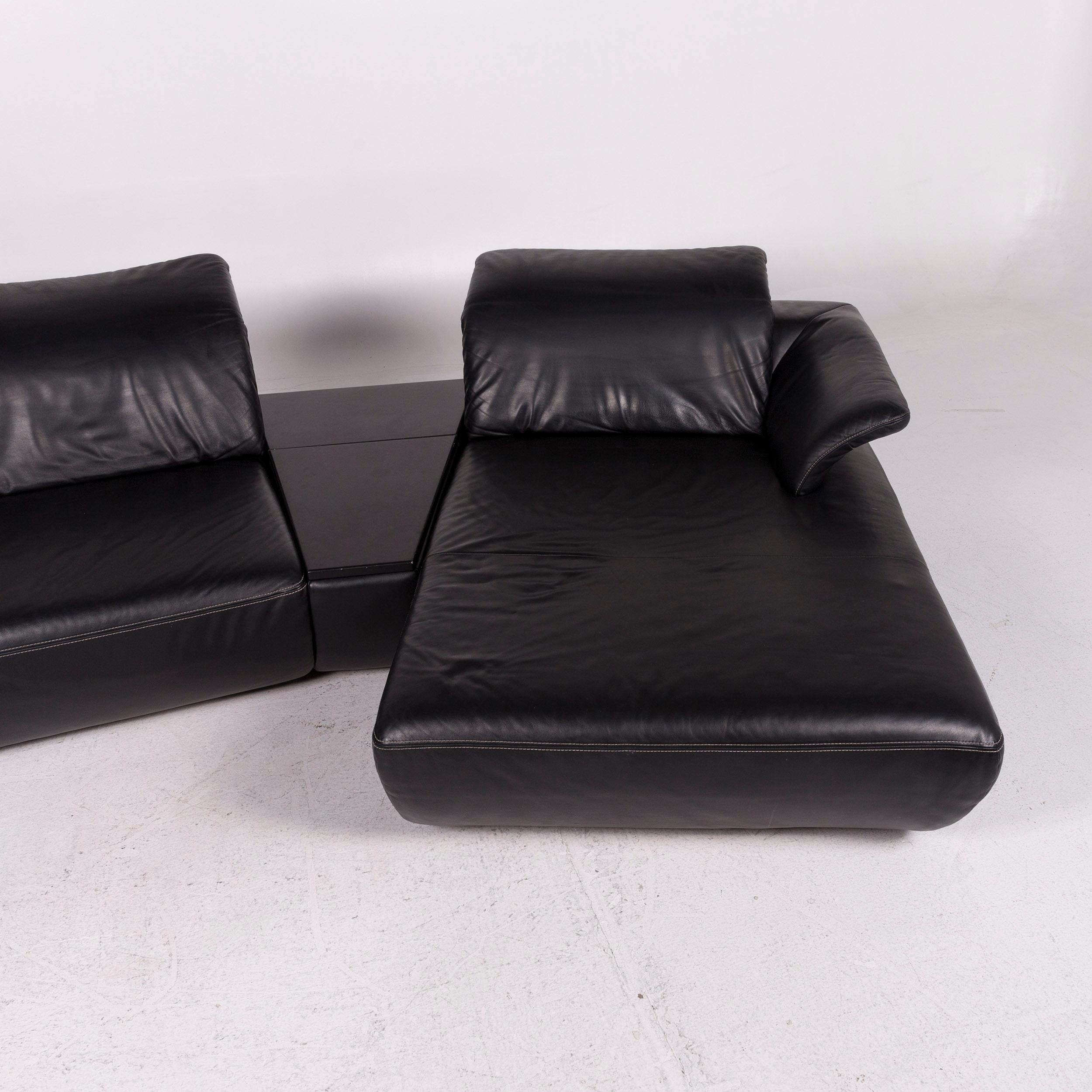 Koinor Avanti Leather Sofa Set Black 1 Corner Sofa 1 Stool Function 5