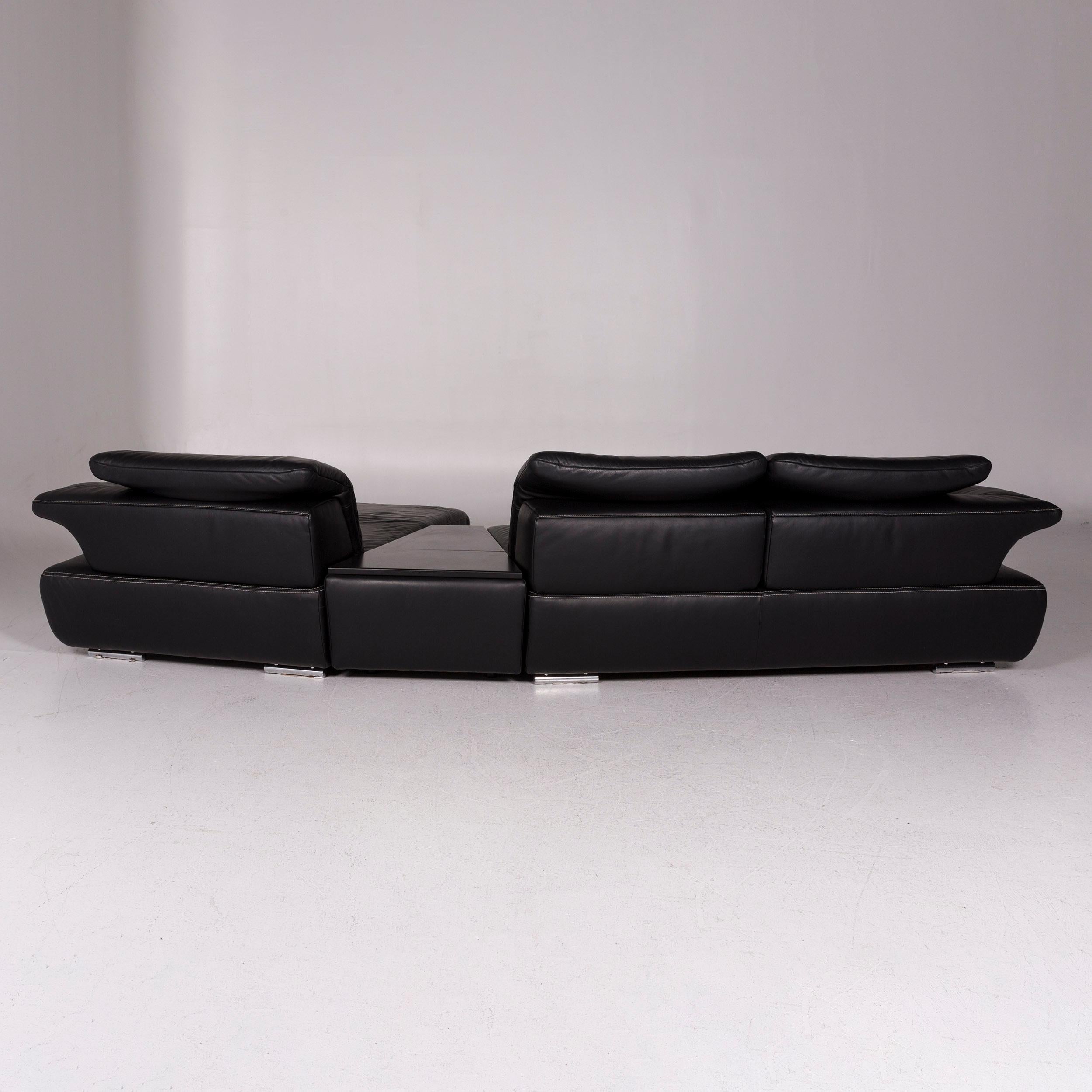 Koinor Avanti Leather Sofa Set Black 1 Corner Sofa 1 Stool Function 7