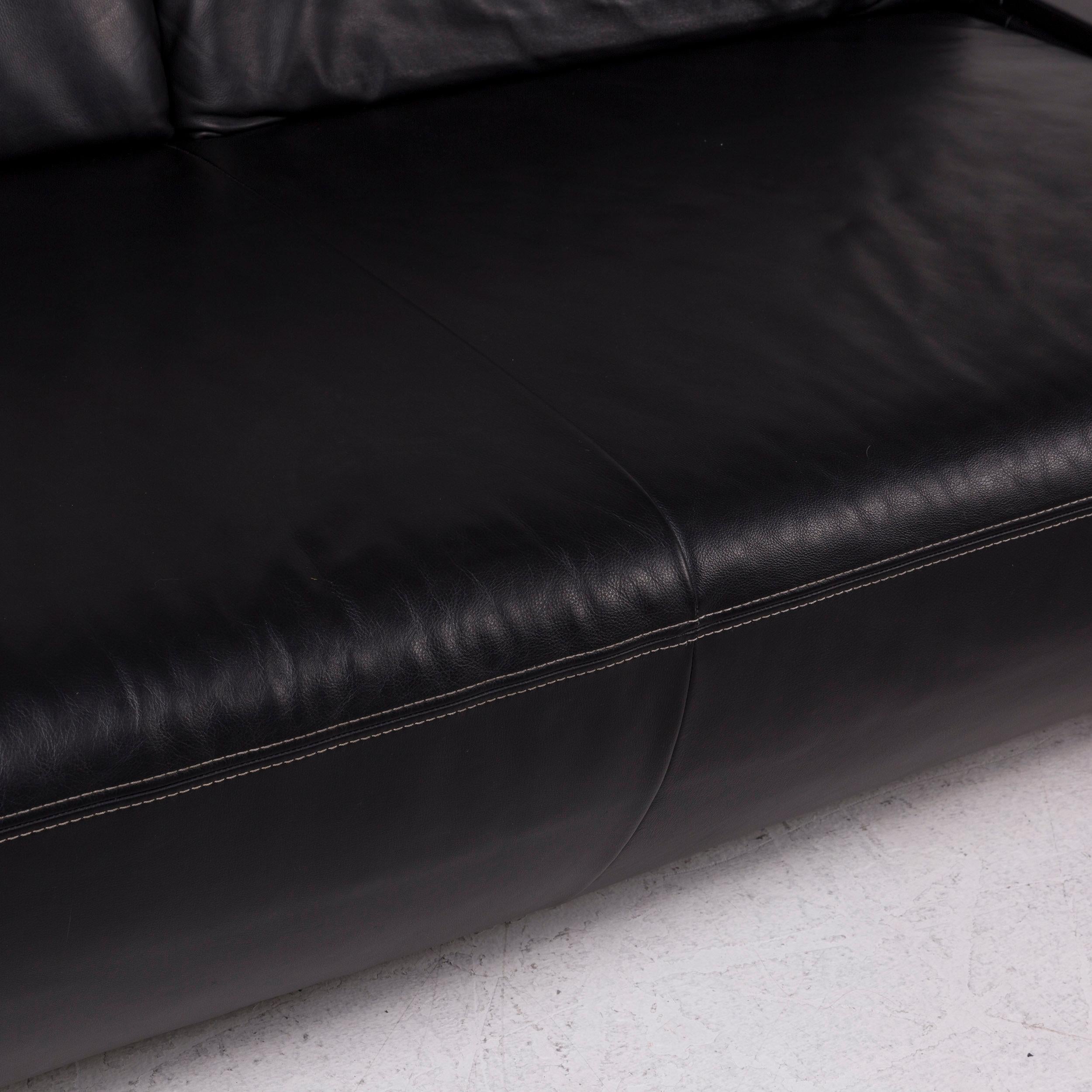 Modern Koinor Avanti Leather Sofa Set Black 1 Corner Sofa 1 Stool Function