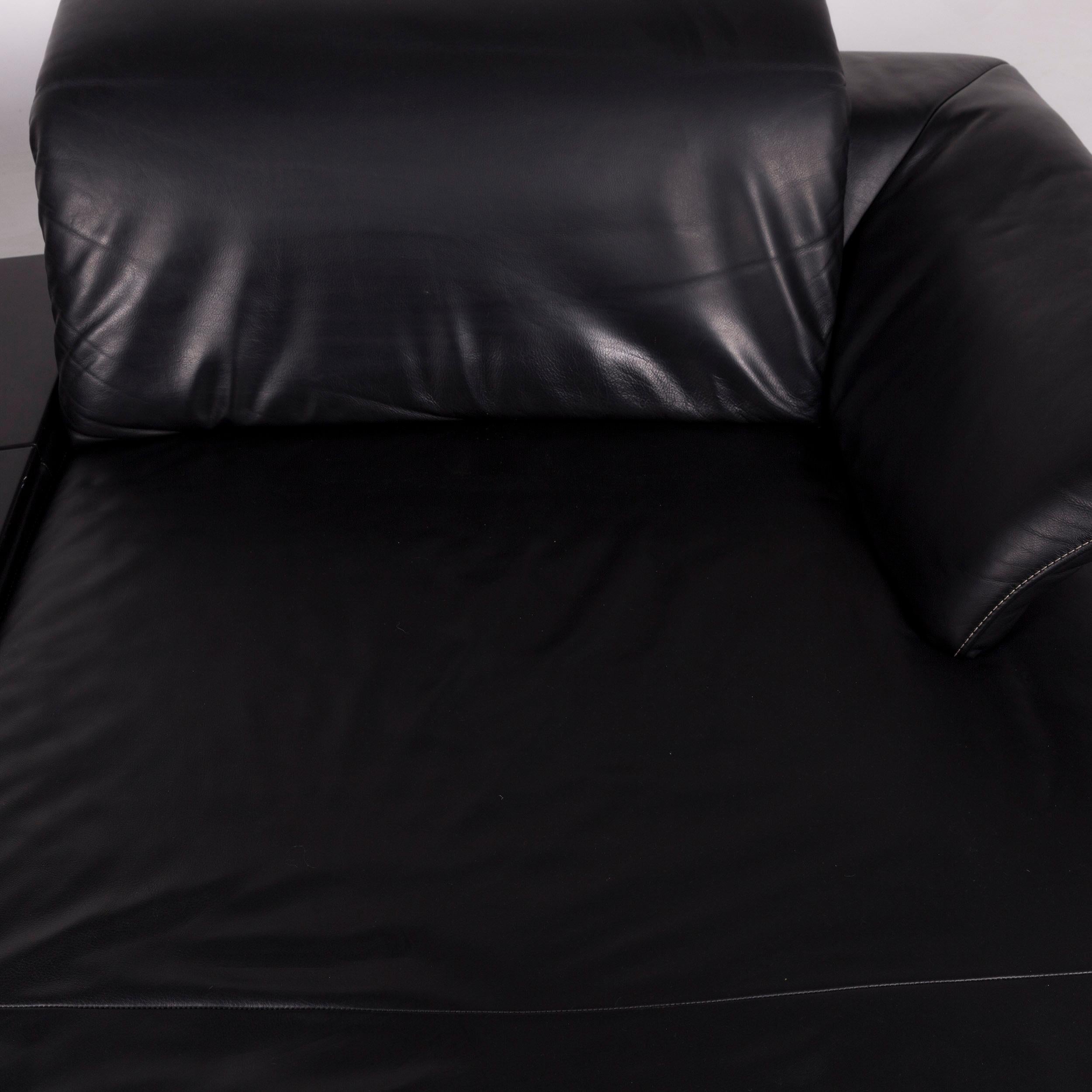 German Koinor Avanti Leather Sofa Set Black 1 Corner Sofa 1 Stool Function
