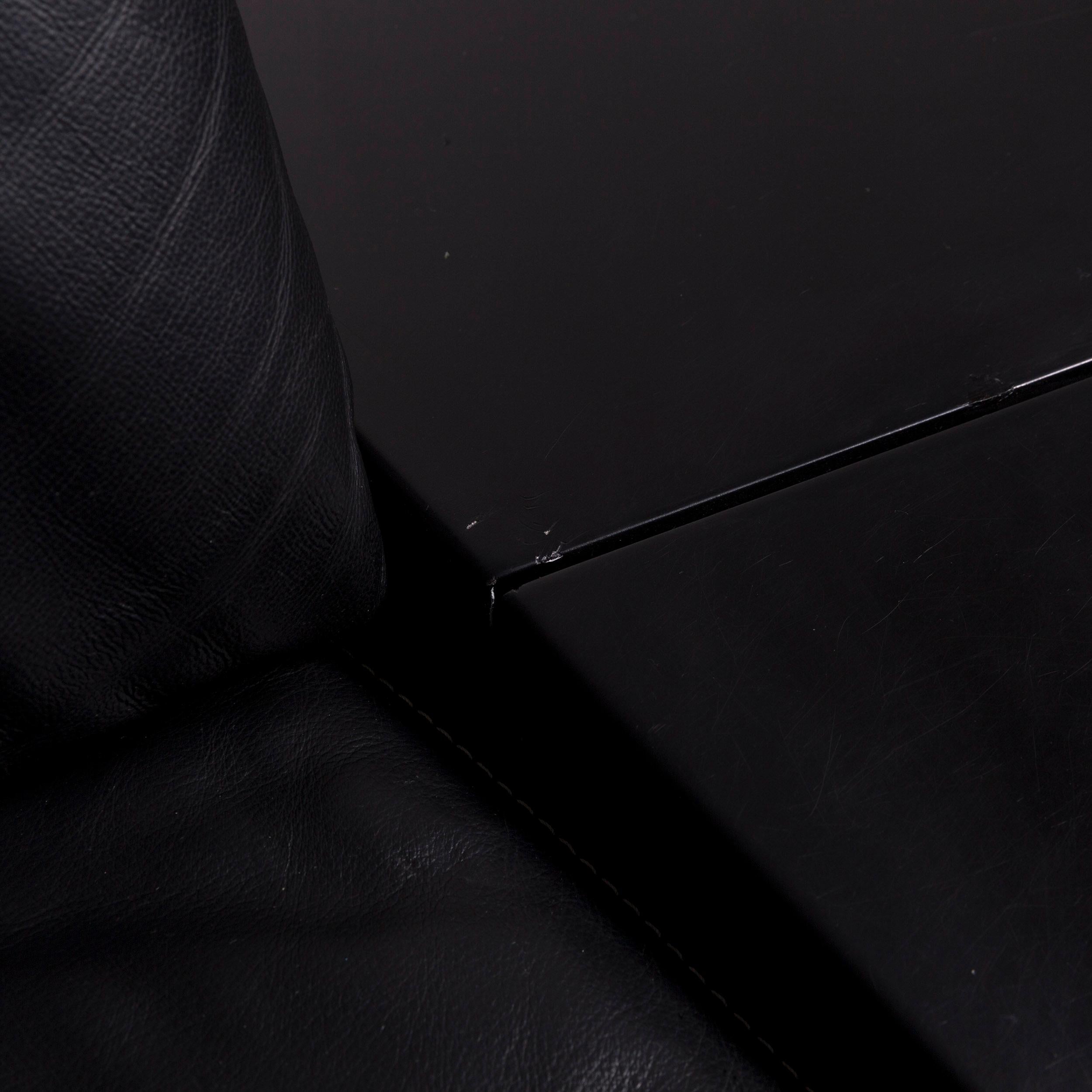 Contemporary Koinor Avanti Leather Sofa Set Black 1 Corner Sofa 1 Stool Function