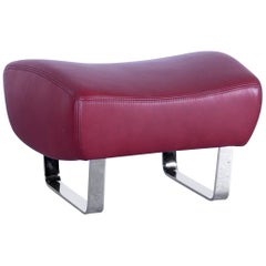 Koinor Designer Footstool Red Wine Colored Leather Footrest Pouf